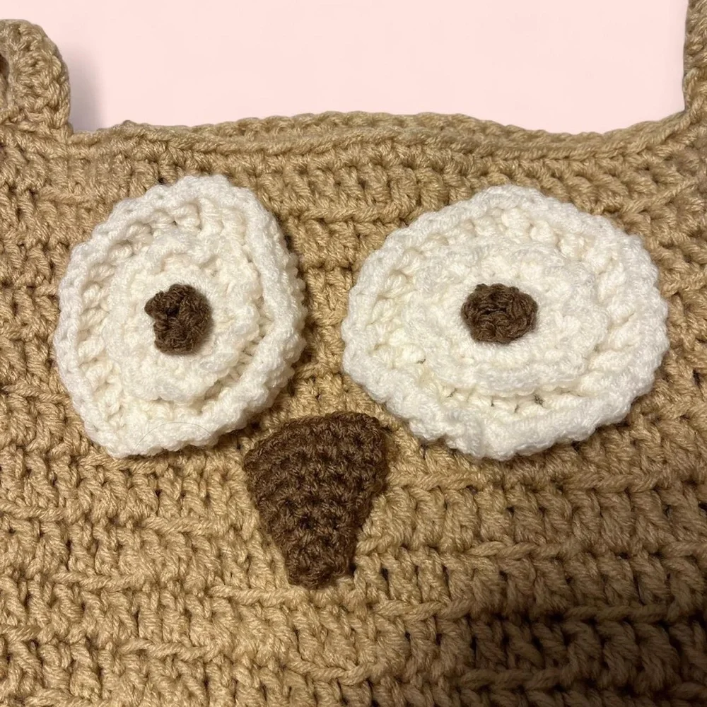 Crochet Owl Storage Basket Kitsch Cottagecore Woodlands